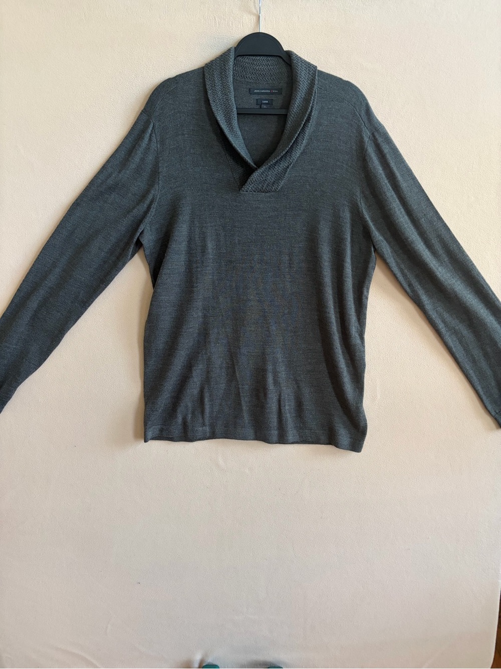 John Varvatos Luxe Shawl Collar Pullover Sweater XL Dark Gray Merino Blend